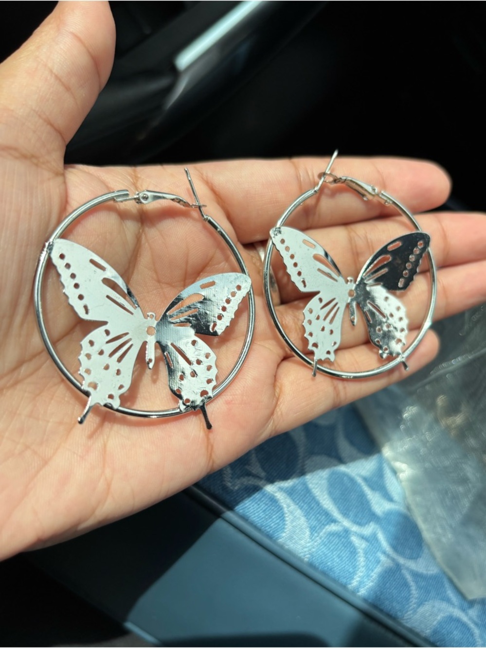 Silver Butterfly Hoop Earrings for Women - Delicate Silver Tone